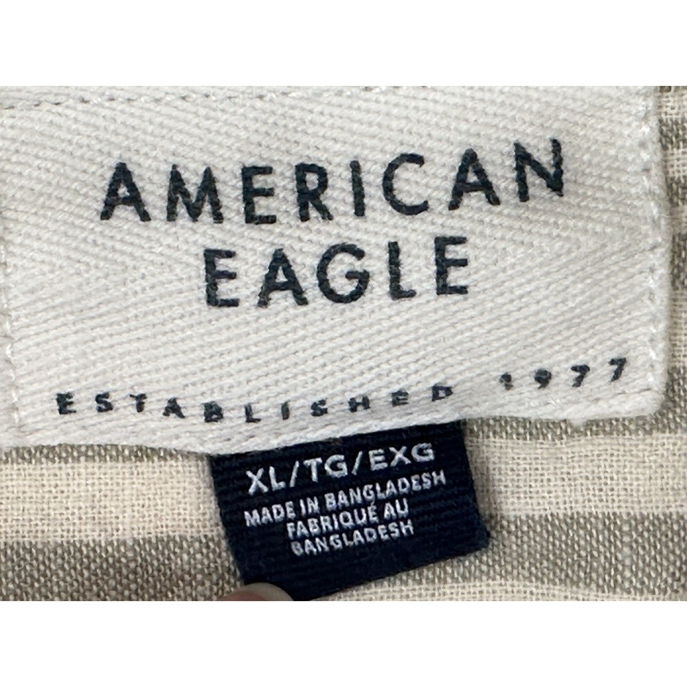 American Eagle Mens Linen Cotton Blend XL Striped Short Sleeve Button Camp Shirt - Picture 5 of 8
